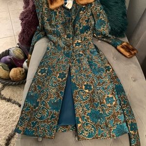 Paisley Coat w/Faux Fur Collar